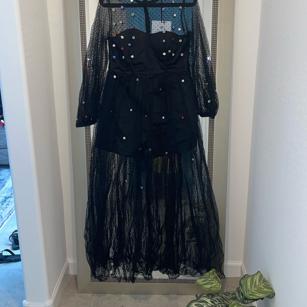 Matoshi Boutique Gem Embellishment Tulle Black Gown Tag Attached - Picture 4 of 9